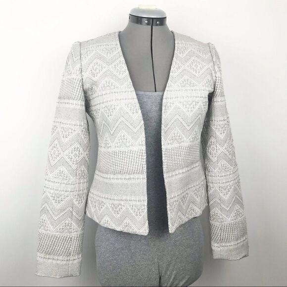 Cynthia Rowley Gray Woven Geometric Tribal Print Open Blazer - Picture 2 of 13